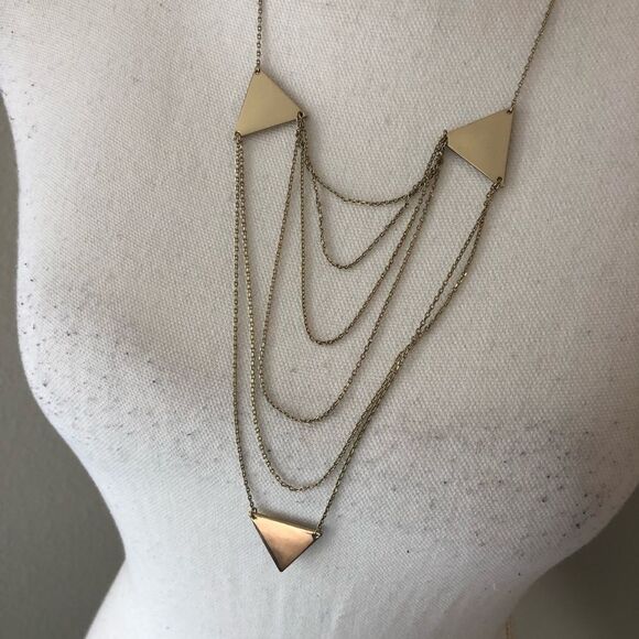 Gold Geometric Layered Chain Necklace - Picture 2 of 3